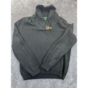 Lauren Ralph Lauren Sweater Womens XL Cotton Stripe Pullover Neck Toggle Black